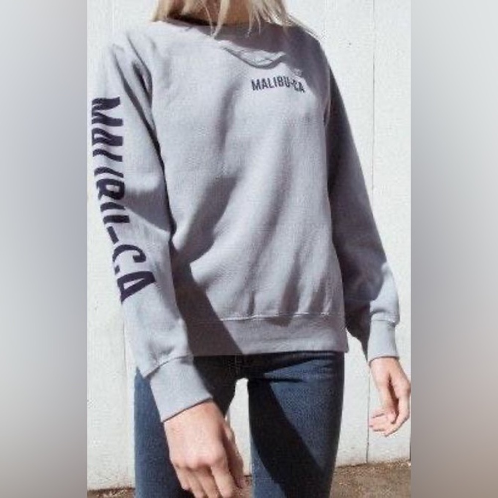 John Galt Brandy Melville Malibu CA blue‎ gray beach sweatshirt small S flaws*